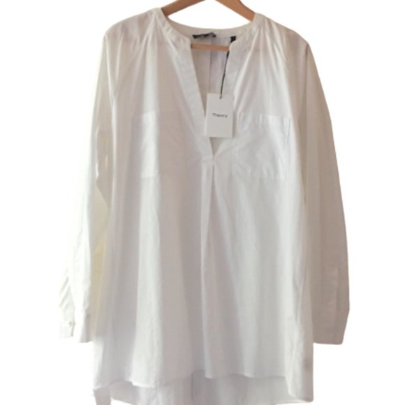 NEW Theory White Cotton Button Back Popover Tunic High/Low Hem Split Back Large - Picture 1 of 15